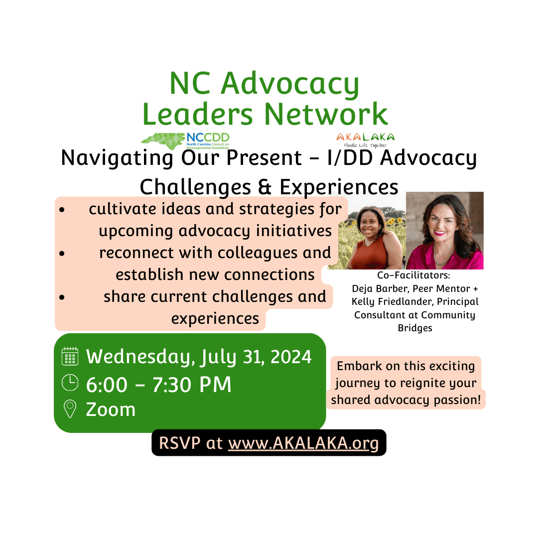 RSVP for July 31, 2024, 6:00PM NC Advocacy Leaders Network event on Zoom