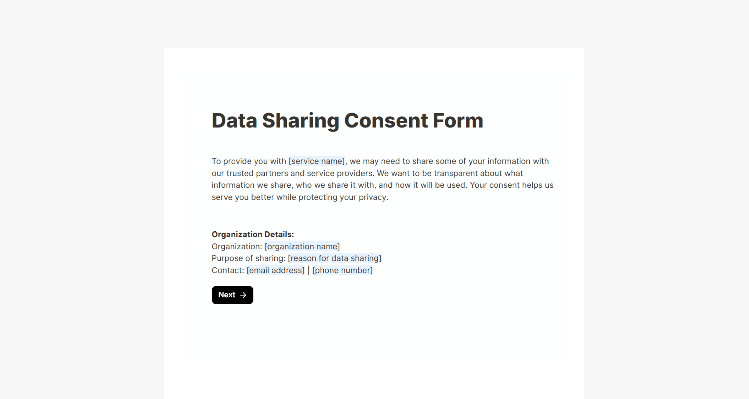 Data Sharing Consent Form - Tally form template