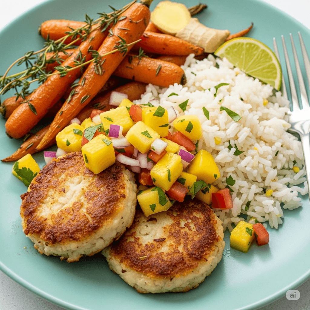 https://storage.tally.so/3903a656-6c0b-4528-af0a-5f28779f2f0e/Hearts-of-Palm-Fish-Cakes-w-Pineapple-Mango-Salsa-Coconut-Lime-Rice-Curry-Roasted-Carrots-with-Thyme-Ginger.png