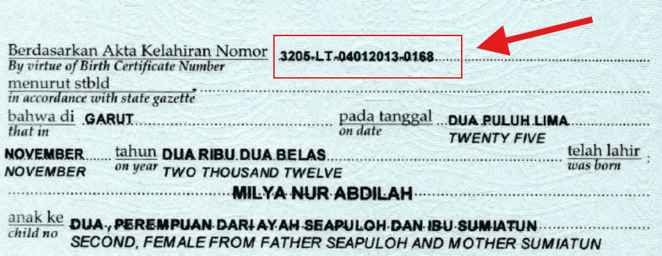 Contoh Nomor Akte Kelahiran