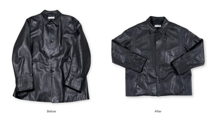 Example: Lucas had a slim fit leather jacket from his father. He knew exactly what he wanted - to transform the jacket from long slim fit to cropped boxy fit.