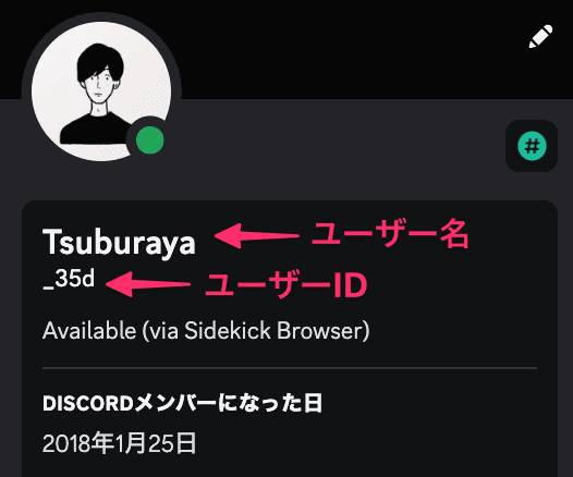 ユーザー情報は Discord のプロフィール部分から確認可能です