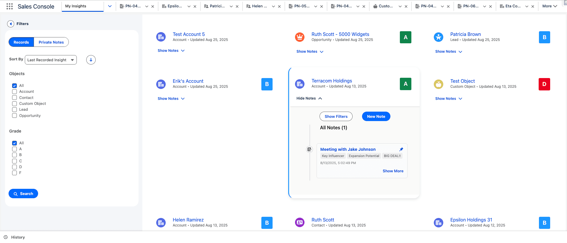 Rep Insights Dashboard displaying the Records view