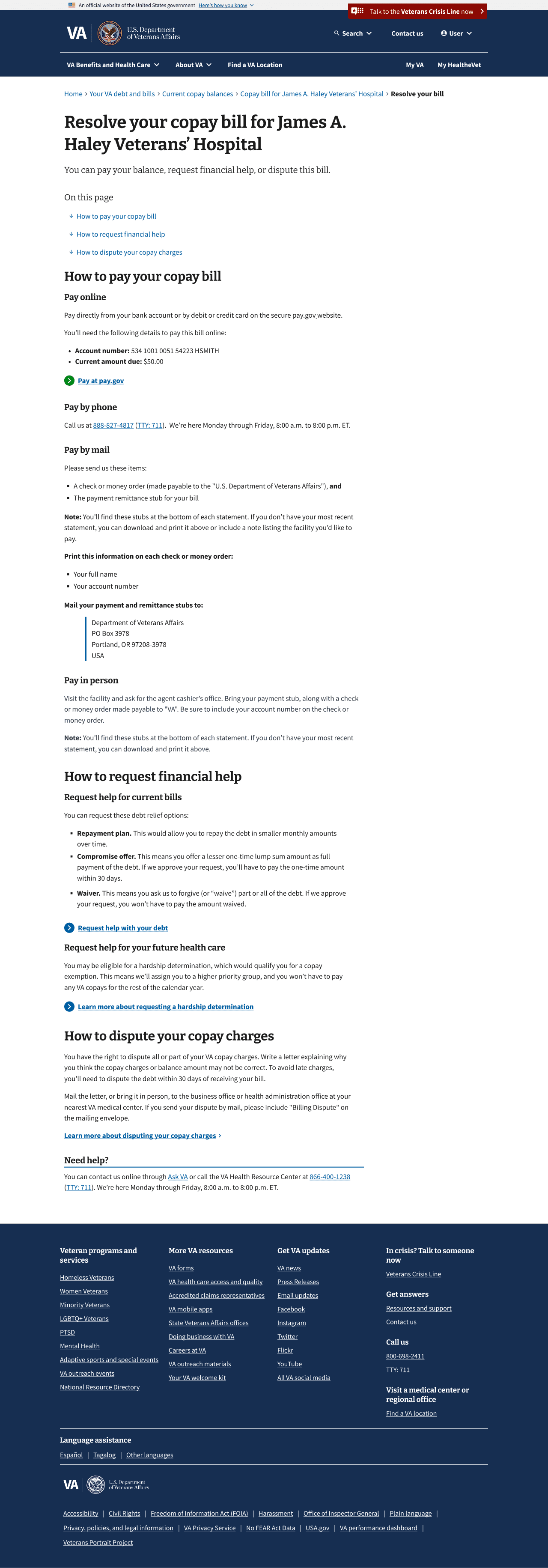 Copay resolution page