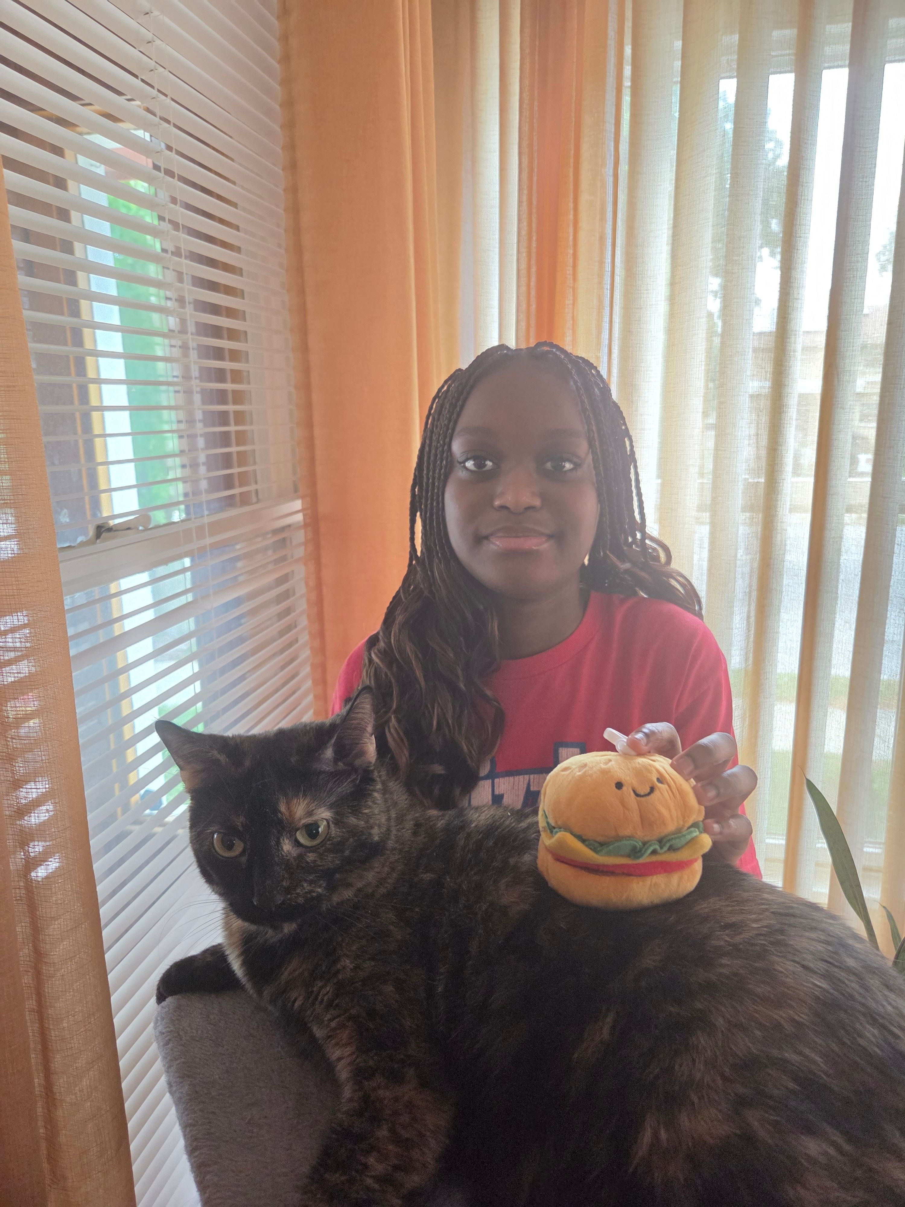 Hi my name is promise I’m 13 years old and I like to do all kind of art and I’m very creative I also like red pandas and burger items because I have a small collection and I also have a very deep passion for the rainbow. I have been doing art for Like half my life and I’m very serious about my cat. I love my interests very much and I make friends fast if I want to.