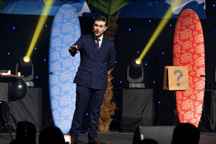 Performing photo of magician Cameron Leo